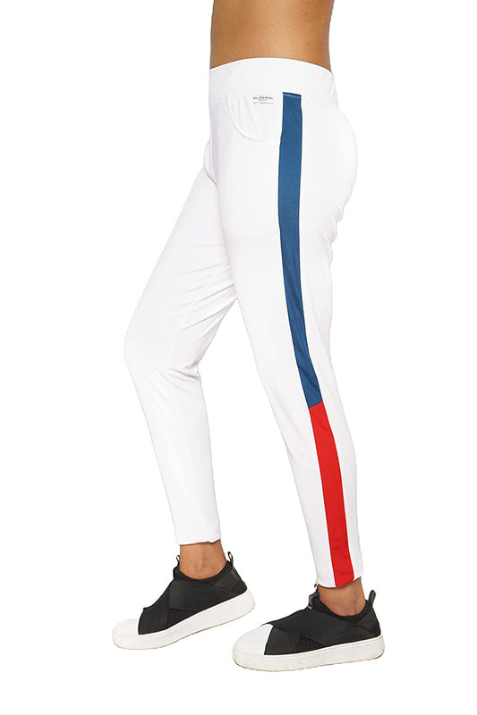 Kaash Active Breathable Sports Leggings | Mid Rise | streachable | Ankle Length | White with Coloured Strip | KL-05